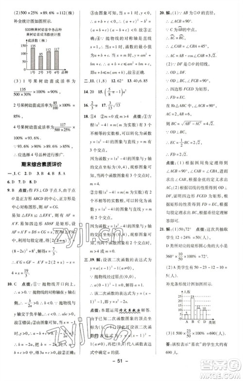 陕西人民教育出版社2023综合应用创新题典中点九年级数学下册华师大版参考答案