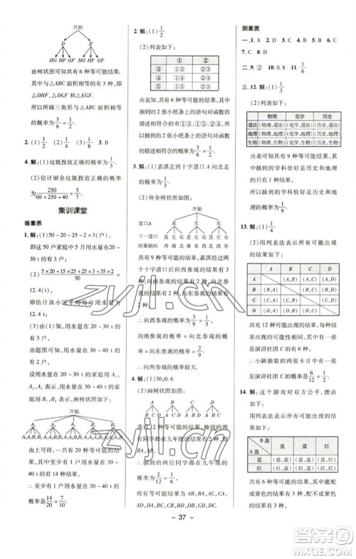 陕西人民教育出版社2023综合应用创新题典中点九年级数学下册沪科版参考答案 陕西人民教育出版社2023综合应用创新题典中点九年级数学下册沪科版参考答案