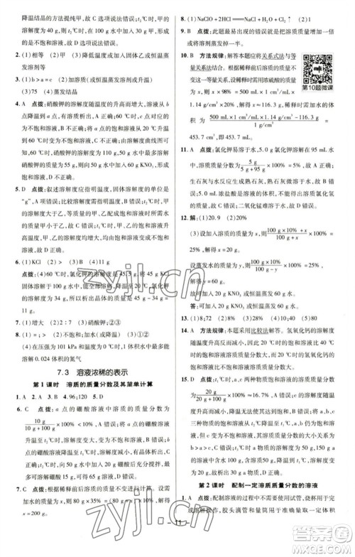 陕西人民教育出版社2023综合应用创新题典中点九年级化学下册科粤版参考答案