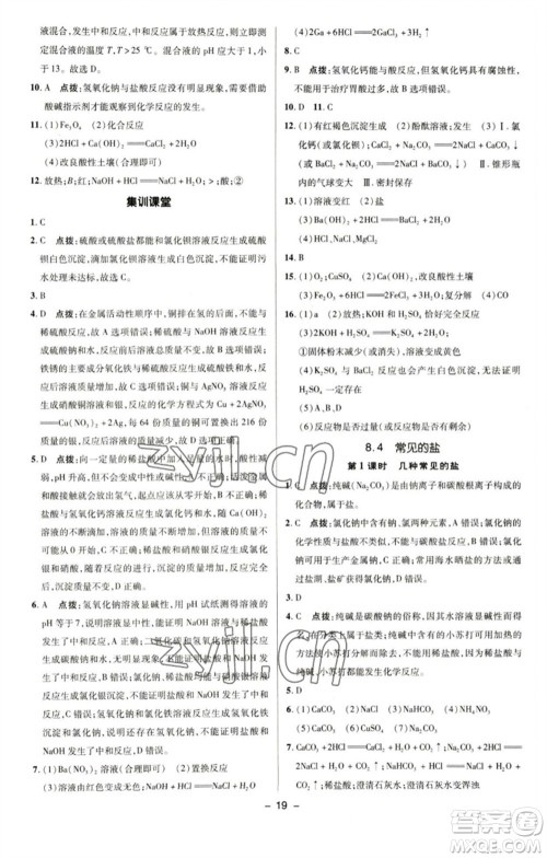 陕西人民教育出版社2023综合应用创新题典中点九年级化学下册科粤版参考答案