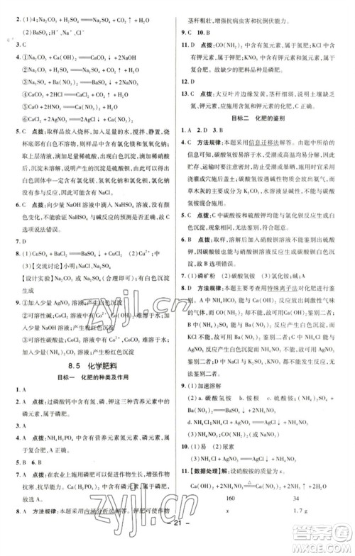 陕西人民教育出版社2023综合应用创新题典中点九年级化学下册科粤版参考答案