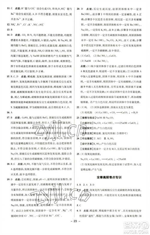 陕西人民教育出版社2023综合应用创新题典中点九年级化学下册科粤版参考答案