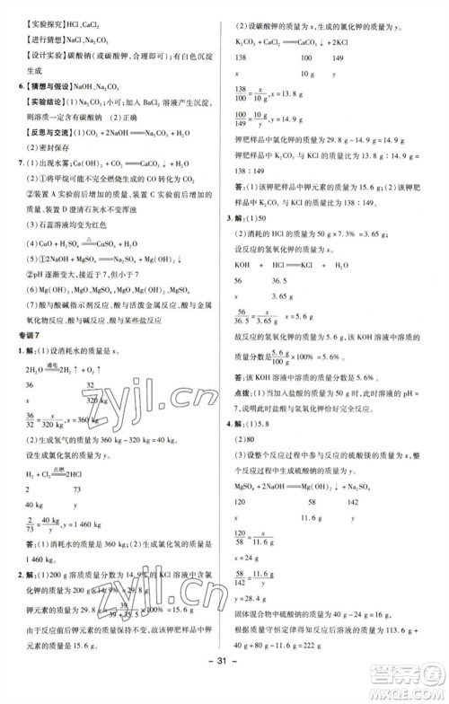陕西人民教育出版社2023综合应用创新题典中点九年级化学下册科粤版参考答案
