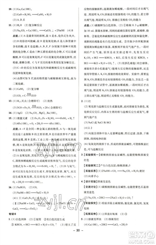 陕西人民教育出版社2023综合应用创新题典中点九年级化学下册科粤版参考答案