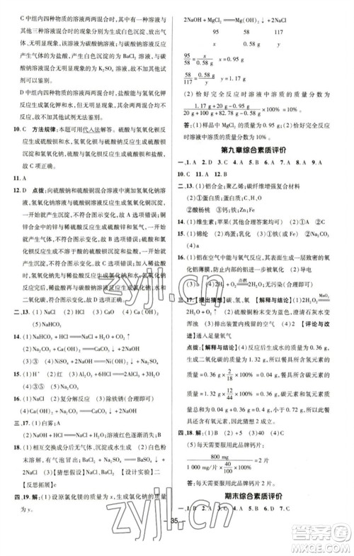 陕西人民教育出版社2023综合应用创新题典中点九年级化学下册科粤版参考答案