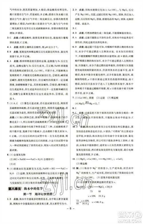 陕西人民教育出版社2023综合应用创新题典中点九年级化学下册鲁教版参考答案 陕西人民教育出版社2023综合应用创新题典中点九年级化学下册鲁教版参考答案