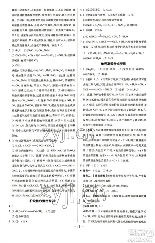 陕西人民教育出版社2023综合应用创新题典中点九年级化学下册鲁教版参考答案 陕西人民教育出版社2023综合应用创新题典中点九年级化学下册鲁教版参考答案