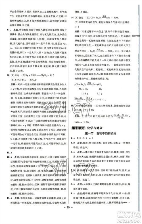 陕西人民教育出版社2023综合应用创新题典中点九年级化学下册鲁教版参考答案 陕西人民教育出版社2023综合应用创新题典中点九年级化学下册鲁教版参考答案
