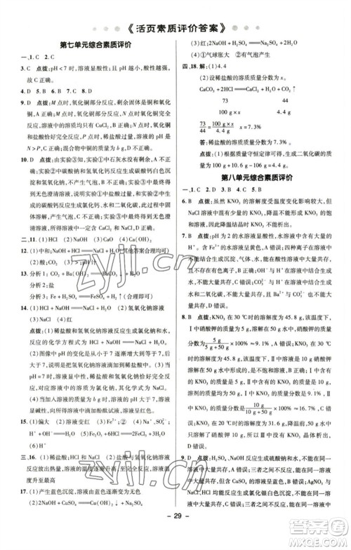 陕西人民教育出版社2023综合应用创新题典中点九年级化学下册鲁教版参考答案 陕西人民教育出版社2023综合应用创新题典中点九年级化学下册鲁教版参考答案