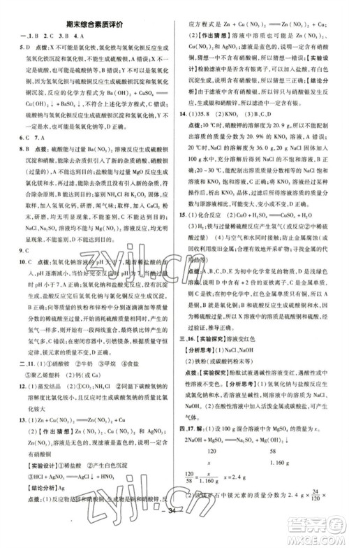 陕西人民教育出版社2023综合应用创新题典中点九年级化学下册鲁教版参考答案 陕西人民教育出版社2023综合应用创新题典中点九年级化学下册鲁教版参考答案