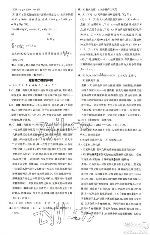 陕西人民教育出版社2023综合应用创新题典中点九年级化学下册鲁教版参考答案 陕西人民教育出版社2023综合应用创新题典中点九年级化学下册鲁教版参考答案