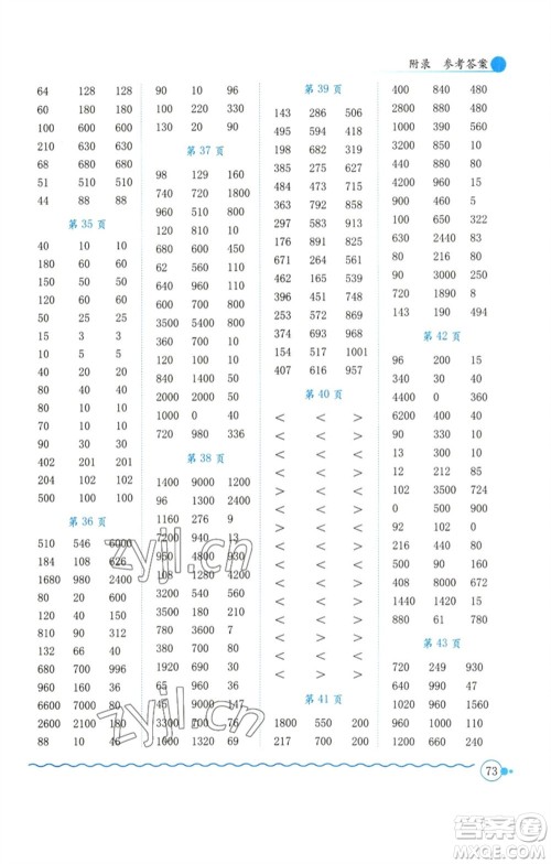 龙门书局2023黄冈小状元口算速算练习册三年级数学下册人教版参考答案