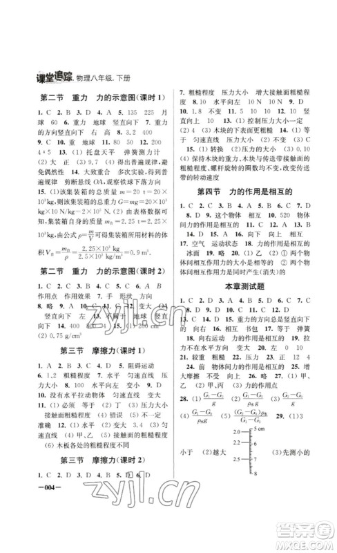 江苏凤凰美术出版社2023课堂追踪八年级物理下册苏科版答案