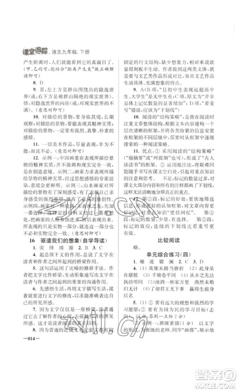 江苏凤凰美术出版社2023课堂追踪九年级语文下册人教版答案