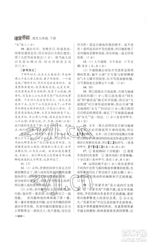 江苏凤凰美术出版社2023课堂追踪九年级语文下册人教版答案