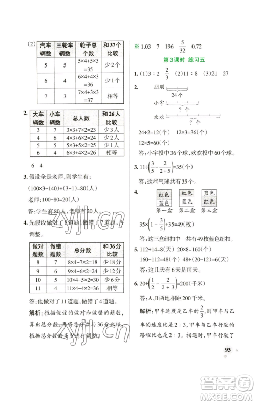 辽宁教育出版社2023小学学霸作业本六年级下册数学苏教版参考答案