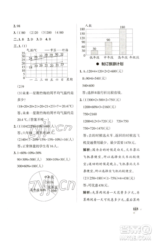 辽宁教育出版社2023小学学霸作业本六年级下册数学苏教版参考答案