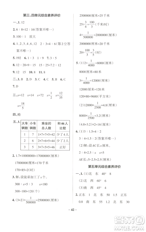 辽宁教育出版社2023小学学霸作业本六年级下册数学苏教版参考答案