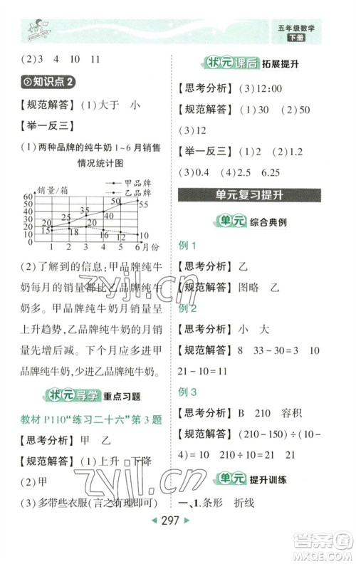 西安出版社2023春季状元成才路状元大课堂五年级数学下册人教版参考答案