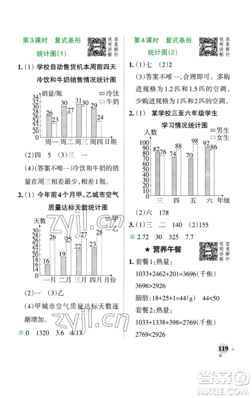 辽宁教育出版社2023小学学霸作业本四年级下册数学人教版参考答案 辽宁教育出版社2023小学学霸作业本四年级下册数学人教版参考答案