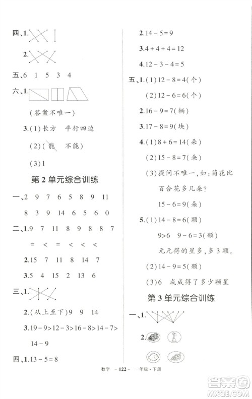 武汉出版社2023状元成才路创优作业100分一年级数学下册人教版参考答案 武汉出版社2023状元成才路创优作业100分一年级数学下册人教版参考答案