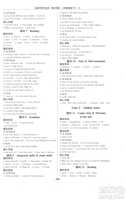 龙门书局2023启东中学作业本八年级下册英语译林版宿迁专版参考答案