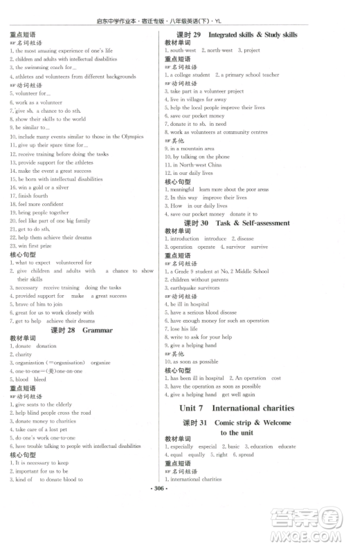 龙门书局2023启东中学作业本八年级下册英语译林版宿迁专版参考答案 龙门书局2023启东中学作业本八年级下册英语译林版宿迁专版参考答案