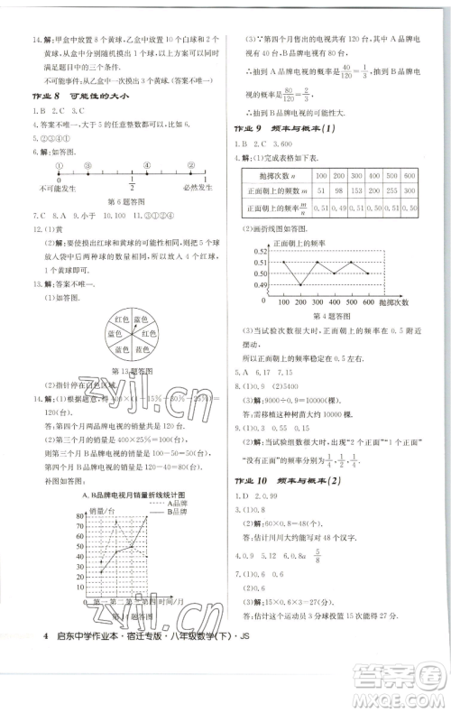 龙门书局2023启东中学作业本八年级下册数学苏科版宿迁专版参考答案