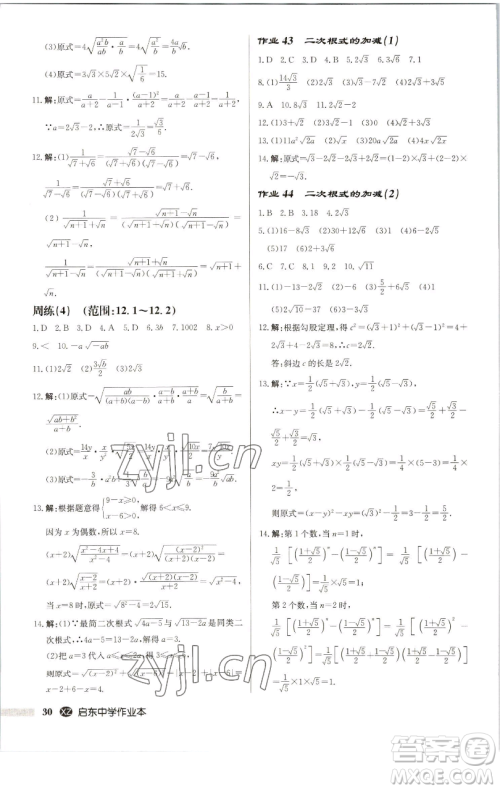 龙门书局2023启东中学作业本八年级下册数学江苏版徐州专版参考答案