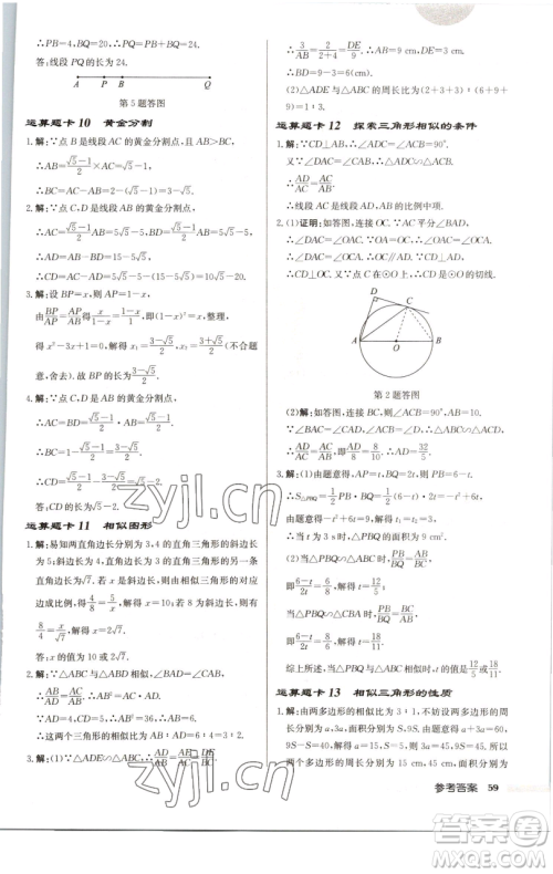 龙门书局2023启东中学作业本九年级下册数学江苏版徐州专版参考答案