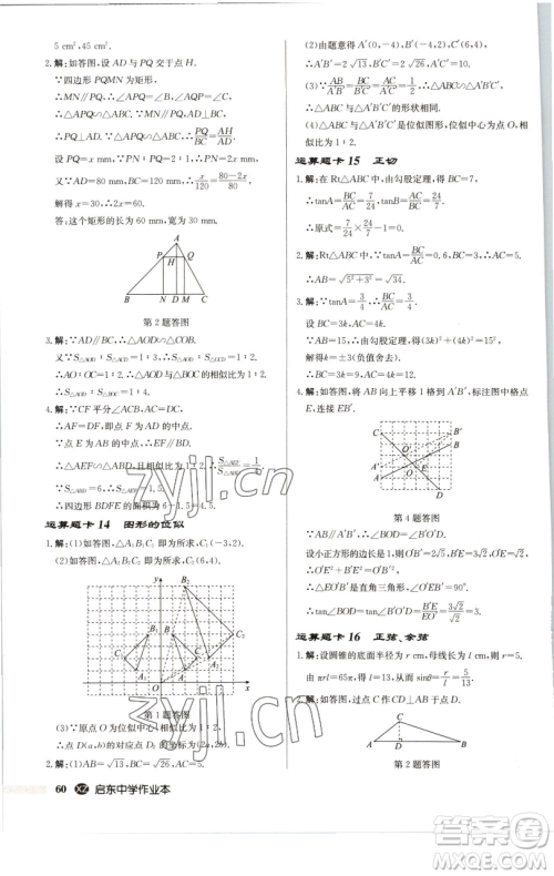 龙门书局2023启东中学作业本九年级下册数学江苏版徐州专版参考答案