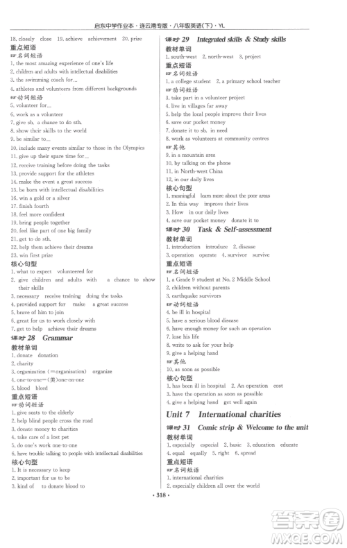 龙门书局2023启东中学作业本八年级下册英语译林版连云港专版参考答案