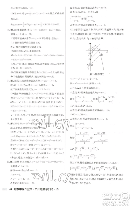 龙门书局2023启东中学作业本九年级下册数学江苏版参考答案