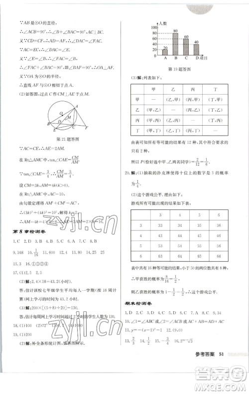 龙门书局2023启东中学作业本九年级下册数学苏科版连淮专版参考答案 龙门书局2023启东中学作业本九年级下册数学苏科版连淮专版参考答案
