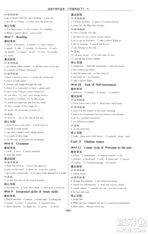 龙门书局2023启东中学作业本八年级下册英语译林版参考答案 龙门书局2023启东中学作业本八年级下册英语译林版参考答案