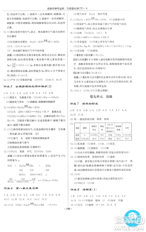 龙门书局2023启东中学作业本九年级下册化学人教版参考答案