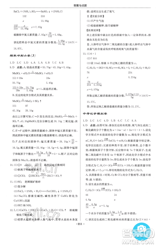 龙门书局2023启东中学作业本九年级下册化学人教版参考答案