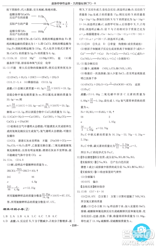 龙门书局2023启东中学作业本九年级下册化学人教版参考答案 龙门书局2023启东中学作业本九年级下册化学人教版参考答案