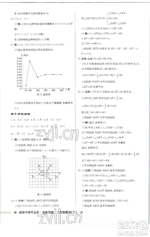 龙门书局2023启东中学作业本八年级下册数学苏科版连淮专版参考答案 龙门书局2023启东中学作业本八年级下册数学苏科版连淮专版参考答案