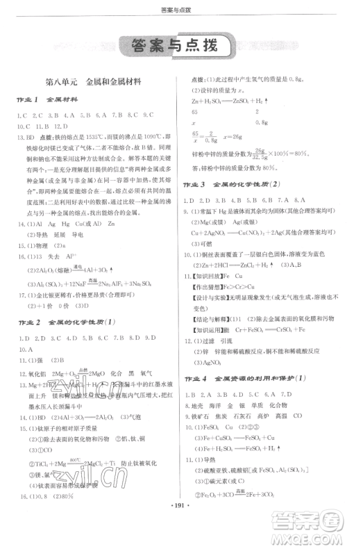 龙门书局2023启东中学作业本九年级下册化学人教版苏北专版参考答案