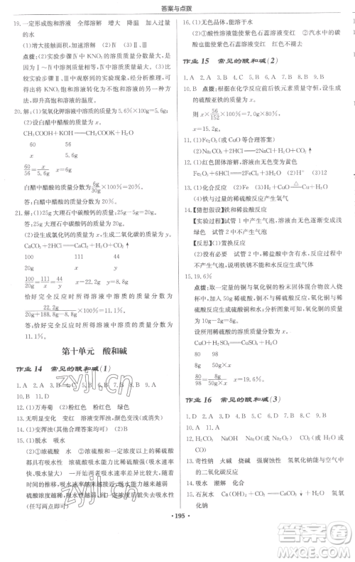 龙门书局2023启东中学作业本九年级下册化学人教版苏北专版参考答案