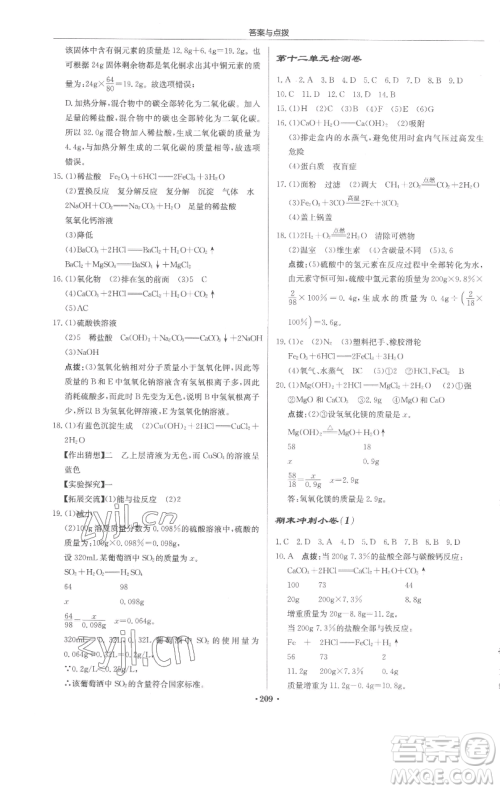 龙门书局2023启东中学作业本九年级下册化学人教版苏北专版参考答案