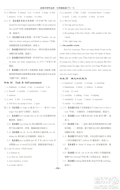 龙门书局2023启东中学作业本七年级下册英语译林版参考答案