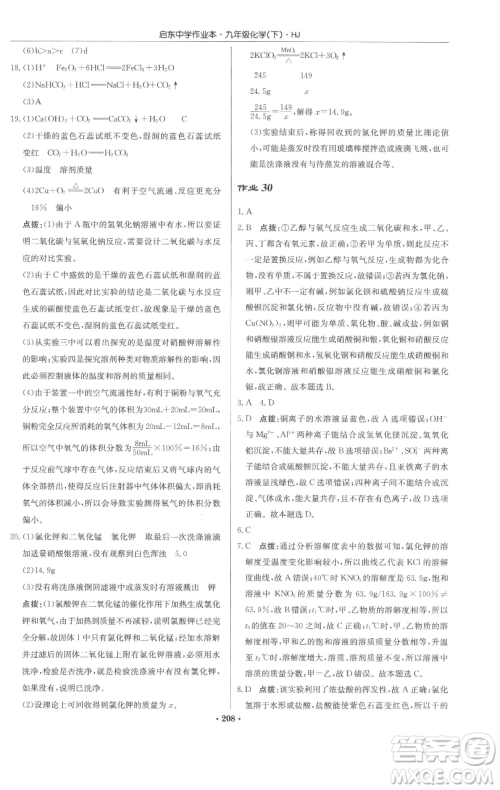 龙门书局2023启东中学作业本九年级下册化学沪教版参考答案