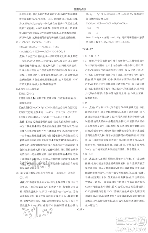 龙门书局2023启东中学作业本九年级下册化学沪教版参考答案