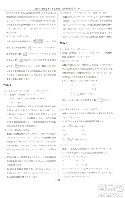 龙门书局2023启东中学作业本九年级下册化学沪教版苏北专版参考答案