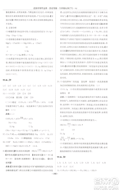 龙门书局2023启东中学作业本九年级下册化学沪教版苏北专版参考答案 龙门书局2023启东中学作业本九年级下册化学沪教版苏北专版参考答案