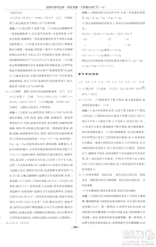 龙门书局2023启东中学作业本九年级下册化学沪教版苏北专版参考答案 龙门书局2023启东中学作业本九年级下册化学沪教版苏北专版参考答案