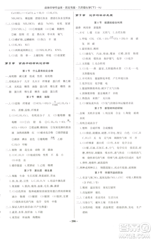 龙门书局2023启东中学作业本九年级下册化学沪教版苏北专版参考答案 龙门书局2023启东中学作业本九年级下册化学沪教版苏北专版参考答案