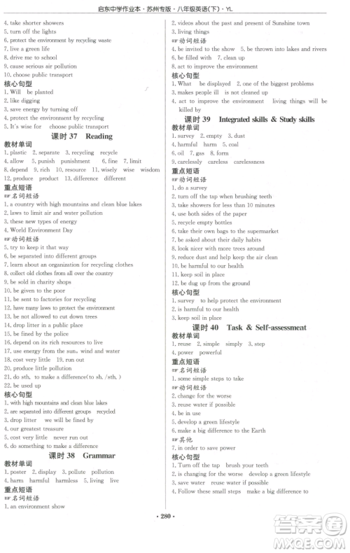 龙门书局2023启东中学作业本八年级下册英语译林版苏州专版参考答案 龙门书局2023启东中学作业本八年级下册英语译林版苏州专版参考答案